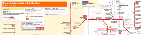 Schemat sieci MZK w Bielsku-Białej – 21 grudnia 2015 Schemat sieci MZK w Bielsku-Białej – 21 grudnia 2015